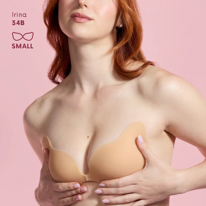 NUDA Cleavage strapless sticky bra in honey shade worn for cleavage lift - view 4