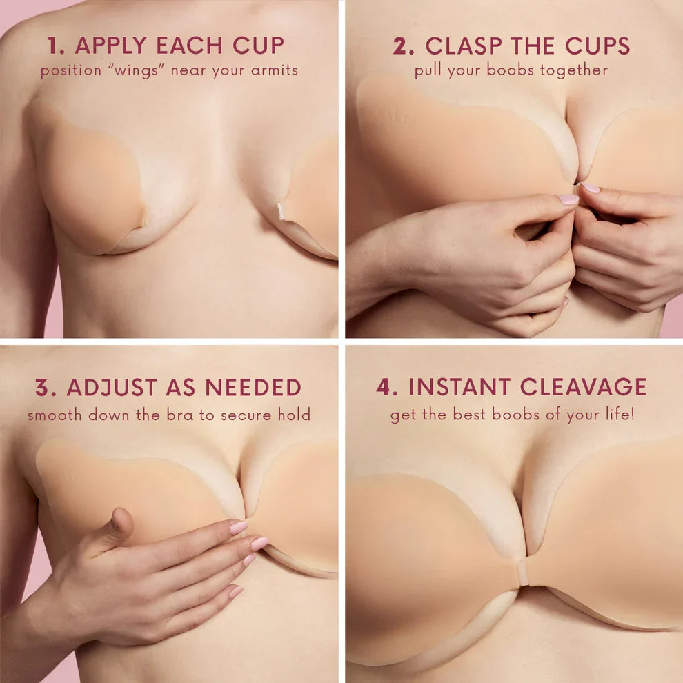 NUDA Cleavage strapless sticky bra in honey shade worn for cleavage lift - view 5