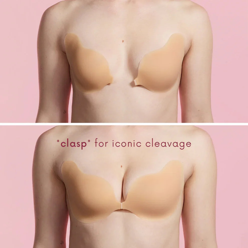 NUDA Cleavage strapless sticky bra in honey shade worn for cleavage lift - view 2