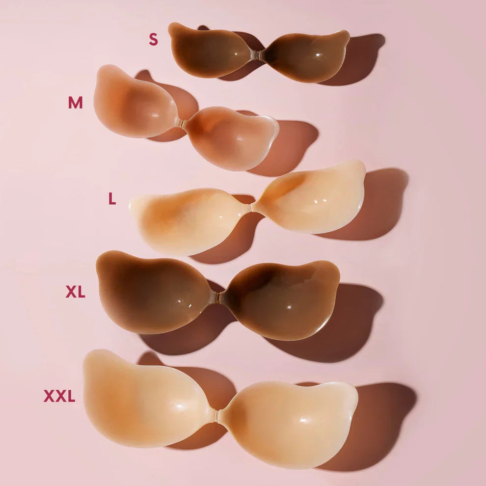 NUDA Cleavage strapless sticky bra in honey shade worn for cleavage lift - view 7